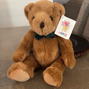 18" VINTAGE MITO BROWN TEDDY BEAR STUFFED ANIMAL PLUSH W/ BEAR BOW & PAPER TAG